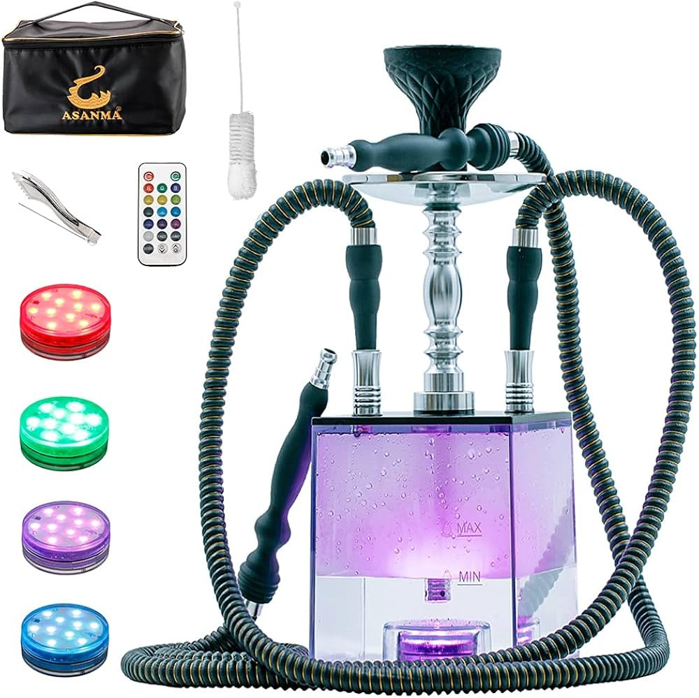 2 Hose Hookah Set with Travel Case Cleaning Brush, ASANMA Micro Cube Acrylic Hookah with Silicone... | Amazon (US)
