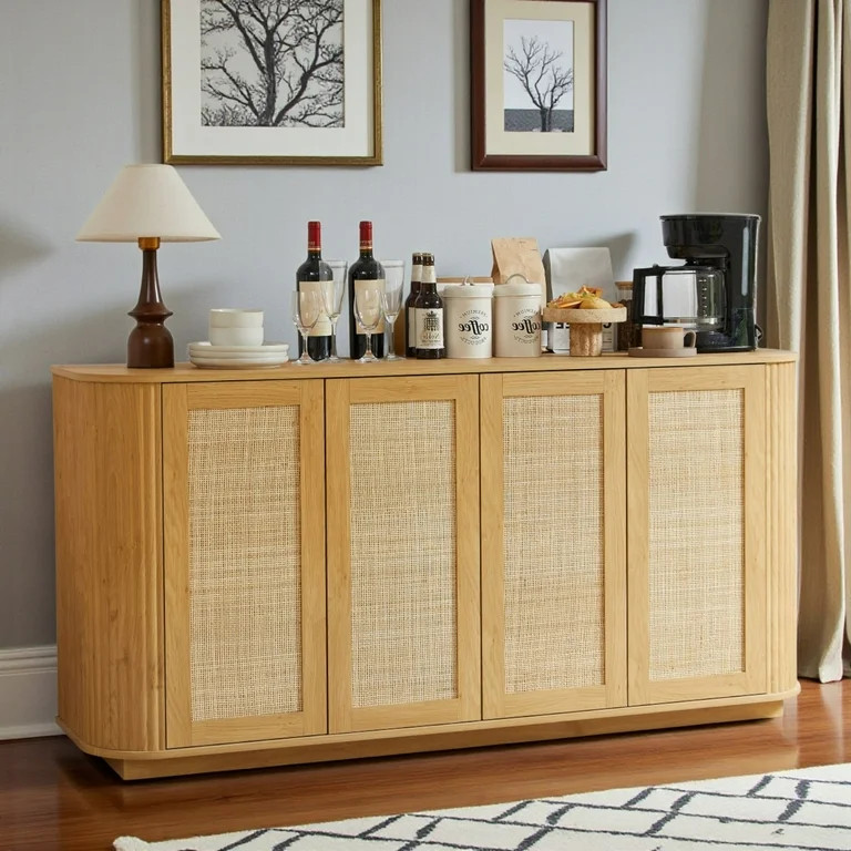 GZXS Modern 4-Door Sideboard with Wave Molding & Rattan Panels - Multifunctional TV Stand, Storag... | Walmart (US)