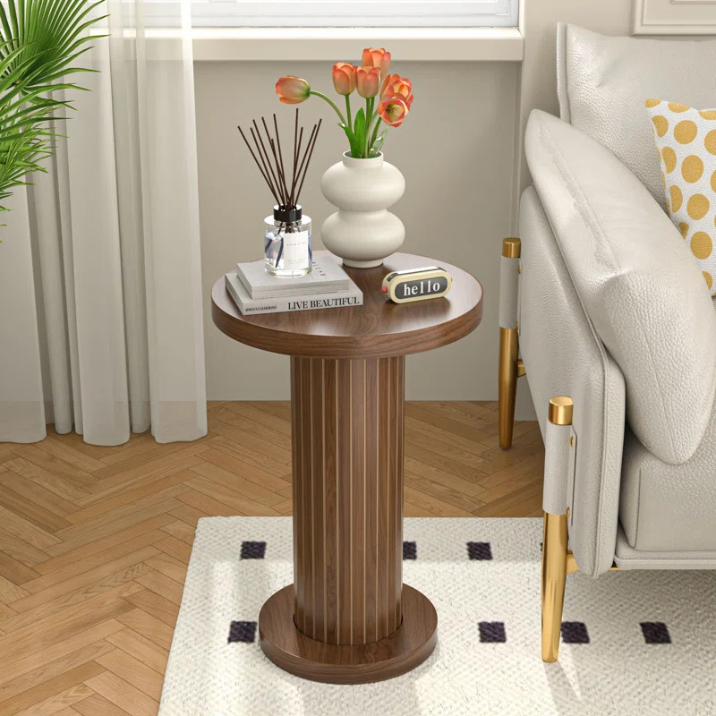 20.5" Tall Pedestal Round End Table, Fluted Accent Side Table | Wayfair North America