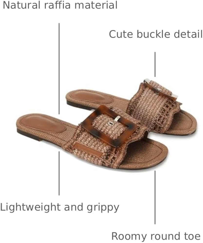 Raffia Sandals for Women Buckle Straw flats Woven Braided Rattan Slides Summer Beach Sandals Comf... | Amazon (US)