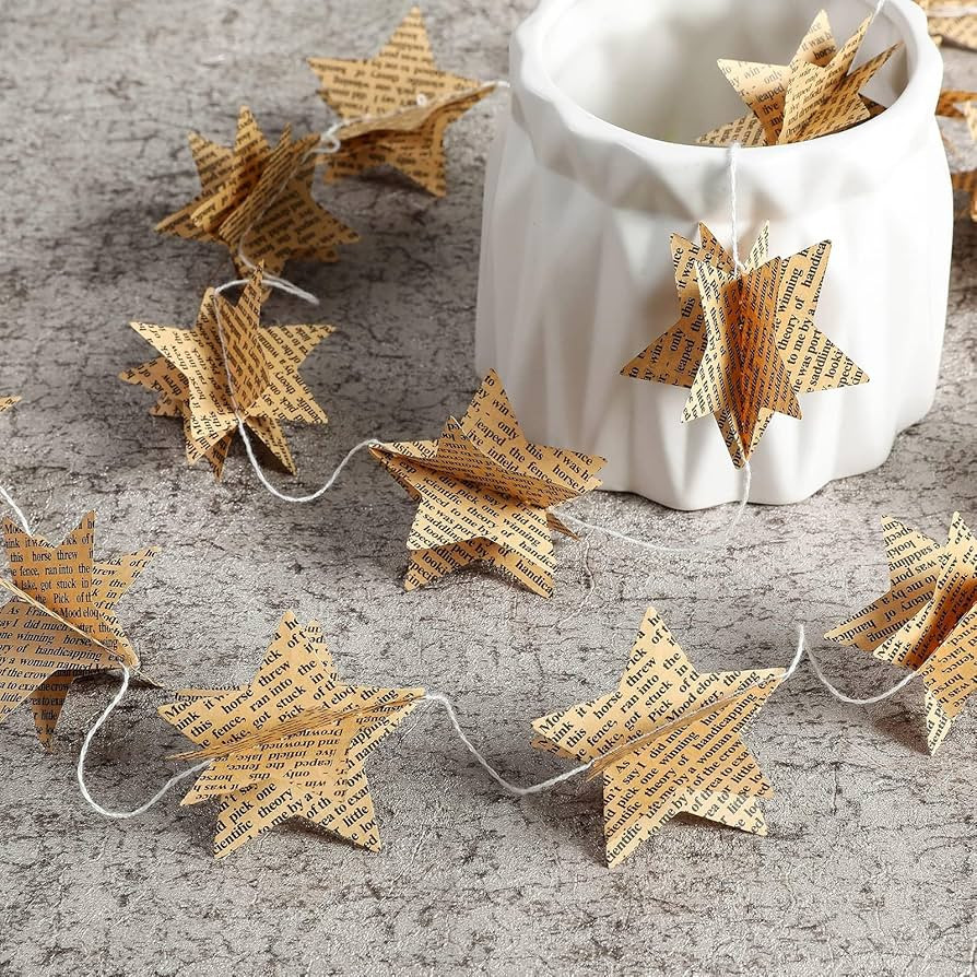 4 Pack Star Garland Recycled Books Vintage Pages Garland Newspaper Bunting Party Holiday Christma... | Amazon (US)