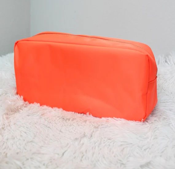NEON ORANGE | Large Nylon Pouch | Waterproof | Toiletry Cosmetic Pouch | Makeup Bag Glitter Varsi... | Etsy (US)