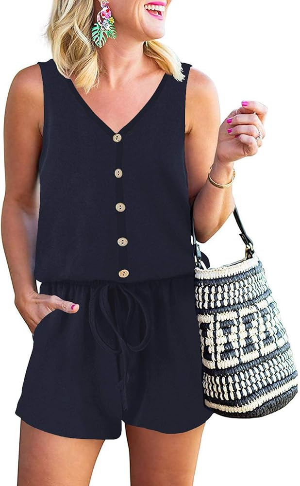 ANRABESS Women Summer Loose Solid Sleeveless Jumpsuit Rompers Spaghetti Strap Adjustable Waist Sh... | Amazon (US)