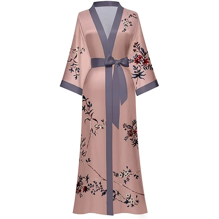 AMITOFO Long Silk Kimono Robes for Women Lightweight Silky Satin Floral Bathrobe Soft Cozy Ladies... | Walmart (US)