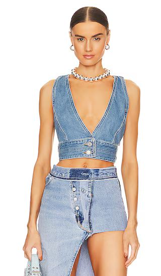 Raine Denim Crop Top in Check Yourself 2 | Revolve Clothing (Global)
