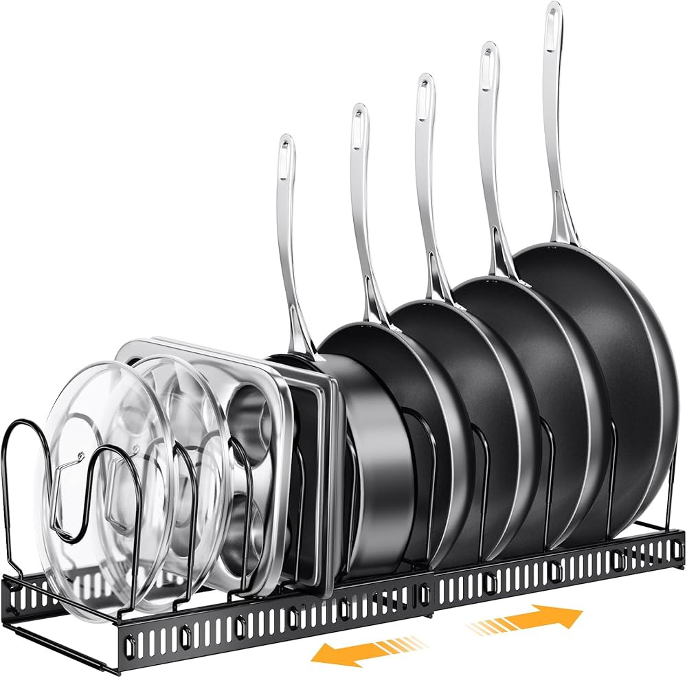 PanPanPal Expandable Pans and Pots Lid Organizer Rack under Cabinet - Rubber-dipped Pan Organizer... | Amazon (US)