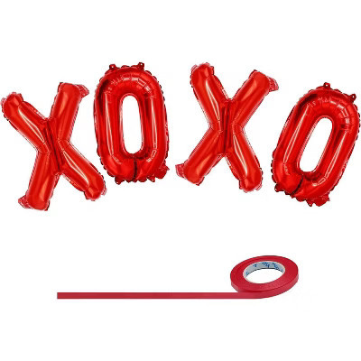 4E’s Novelty 16" XOXO Balloons, Red Foil Valentine Party Balloons with Ribbon and Straw Included | Target