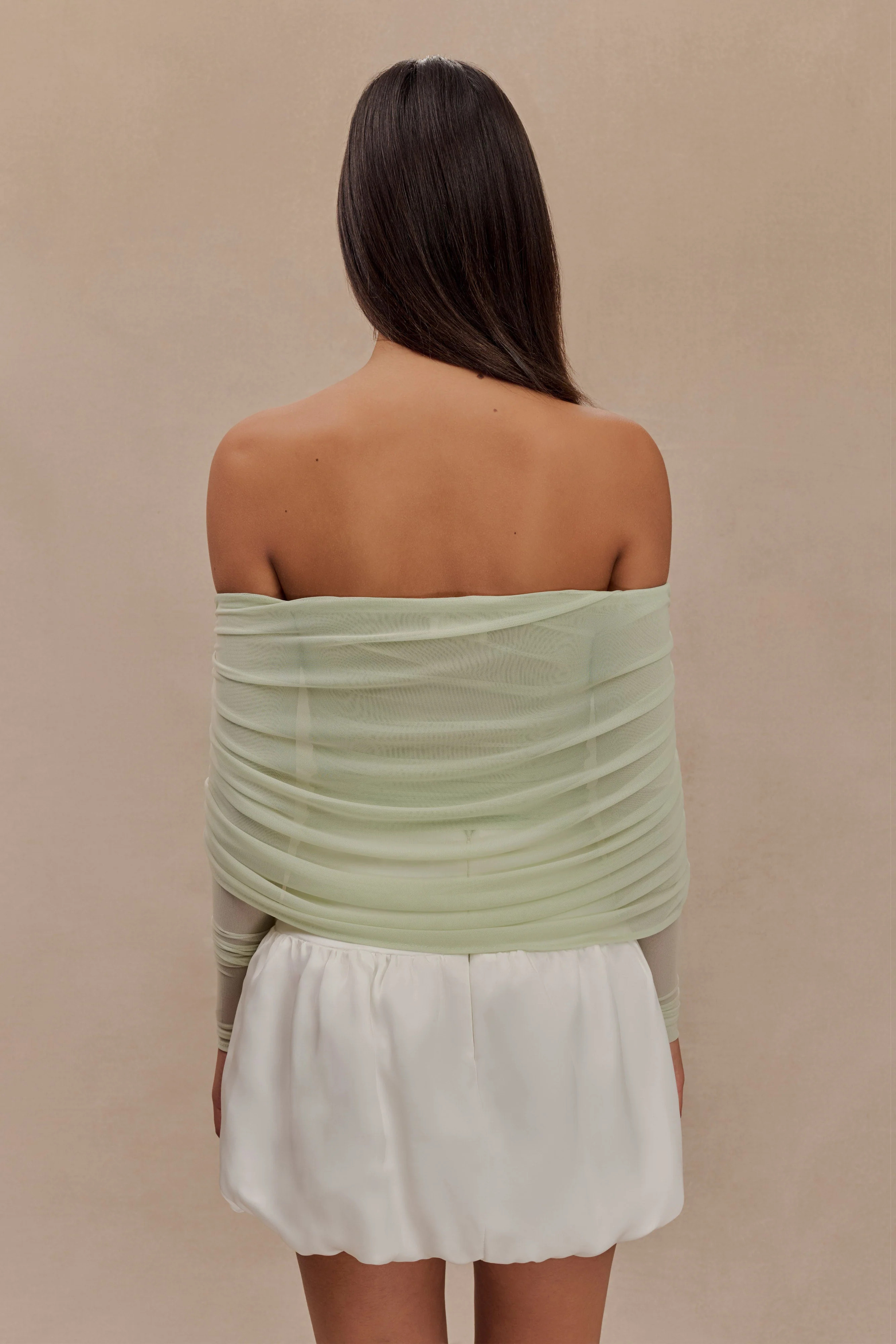 Everly Sheer Mesh Off Shoulder Top - Pastel Green | MESHKI US