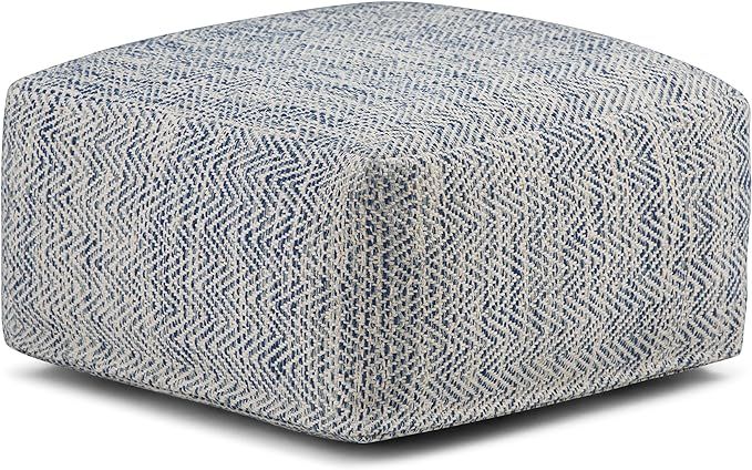 SIMPLIHOME Nate Square Pouf, Footstool, Upholstered in Patterned Denim Melange Hand Woven Cotton,... | Amazon (US)