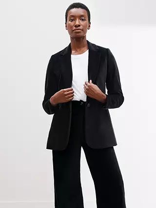 John Lewis Single Breasted Velvet Blazer, Black | John Lewis (UK)