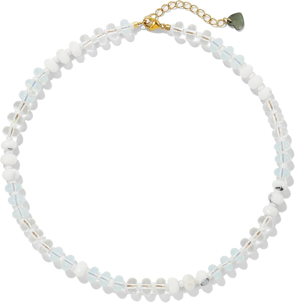 Gemstone Beaded Necklace for Women Colorful Natural Stone Freshwater Pearl Surfer Beach Rainbow N... | Amazon (US)