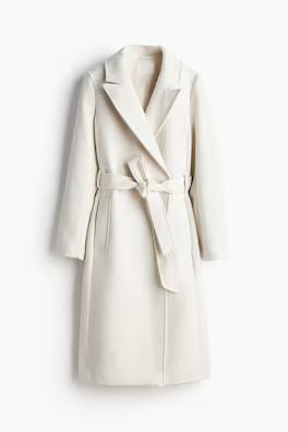 Tie-belt Twill Coat - Light taupe melange - Ladies | H&M US | H&M (US + CA)
