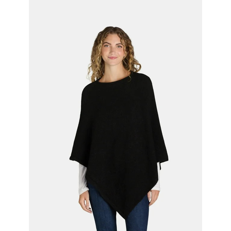 Time and Tru Women's Knit Fashion Poncho, S/M, Black, Women’s Winter Fashion, Walmart Winter, | Walmart (US)
