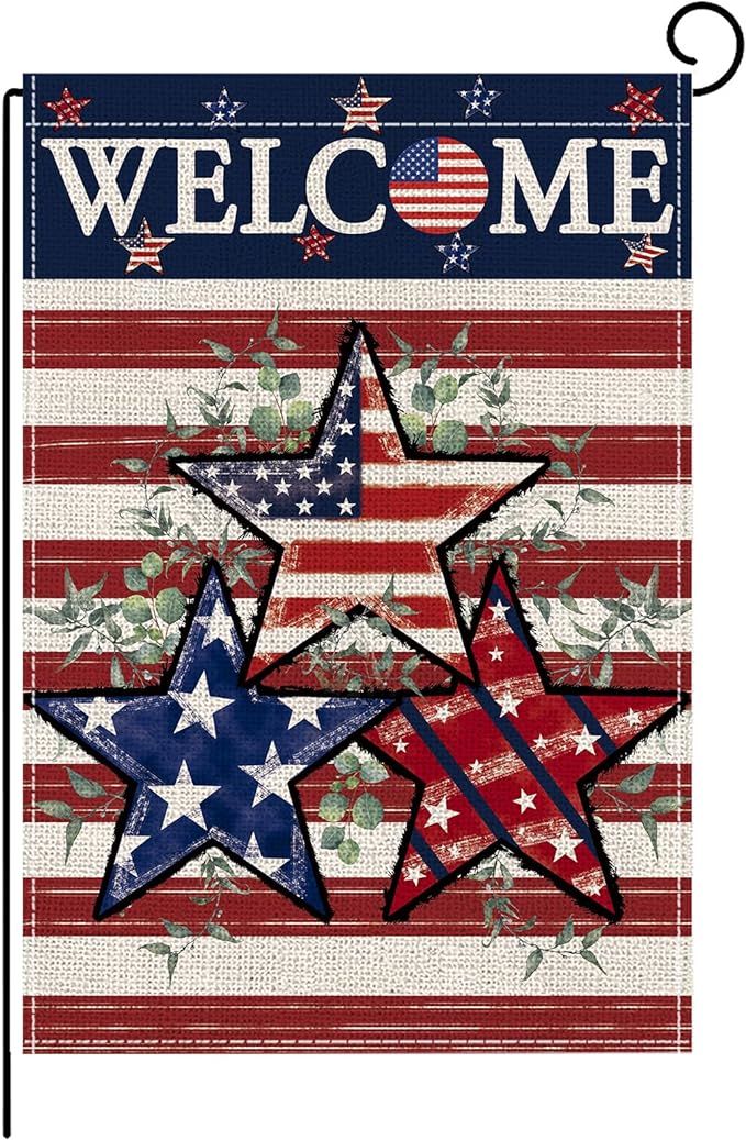 4th of July Garden Flag Independence Day Leaf Welcome Garden Flag for Outside Double Sided Patrio... | Amazon (US)