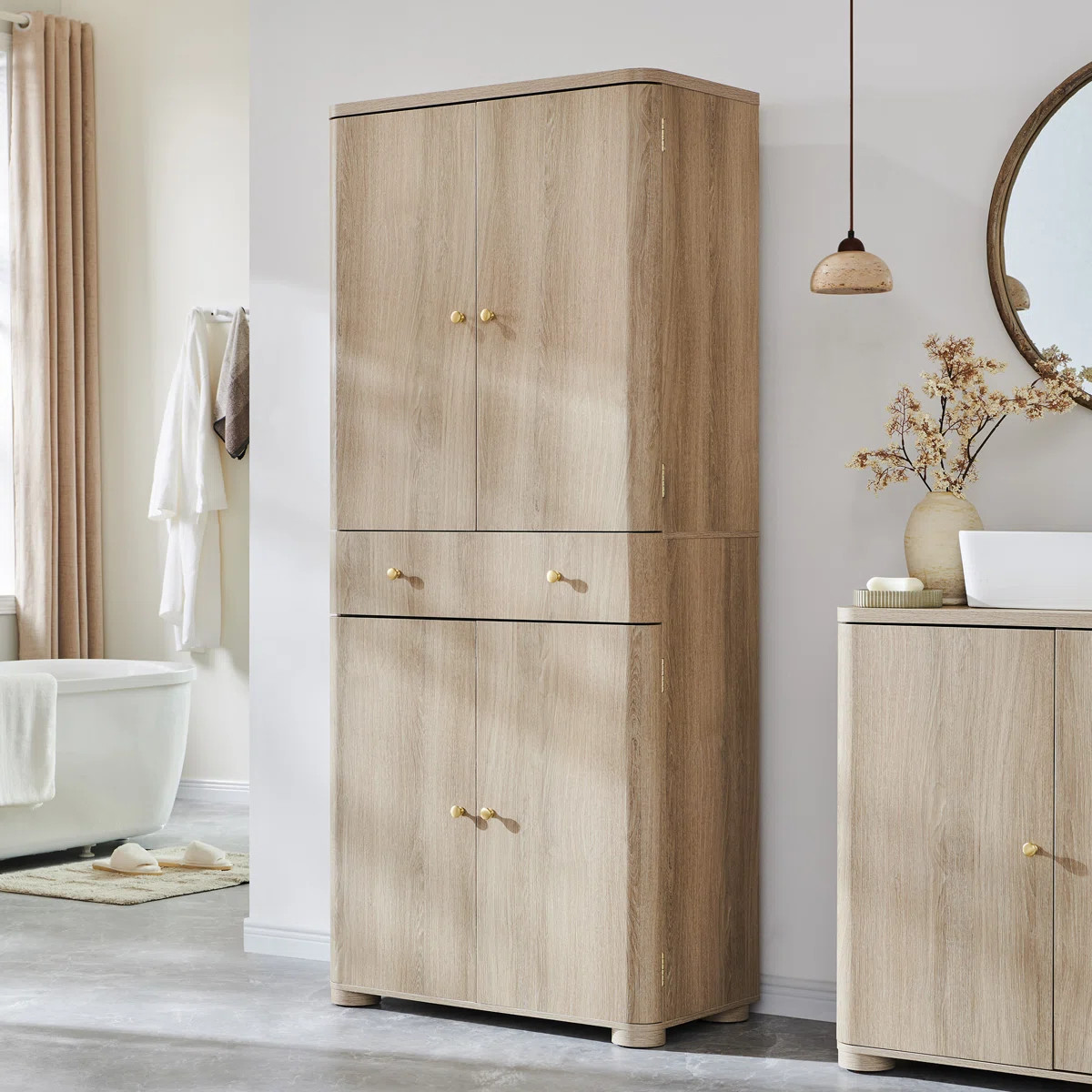 71" Tall Bathroom Storage Cabinet, Modern Curved Bathroom Cabinet with 4 Doors and 6 Adjustable S... | Wayfair North America