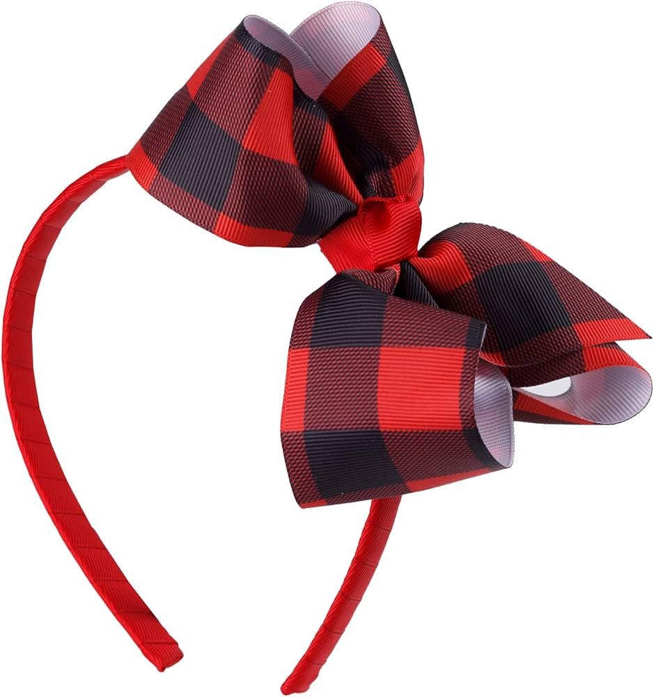 7Rainbows 5.5" Buffalo Plaid Bow Headband Checkered Bow Headbands for Girls Perfect Hair Accessories | Amazon (US)