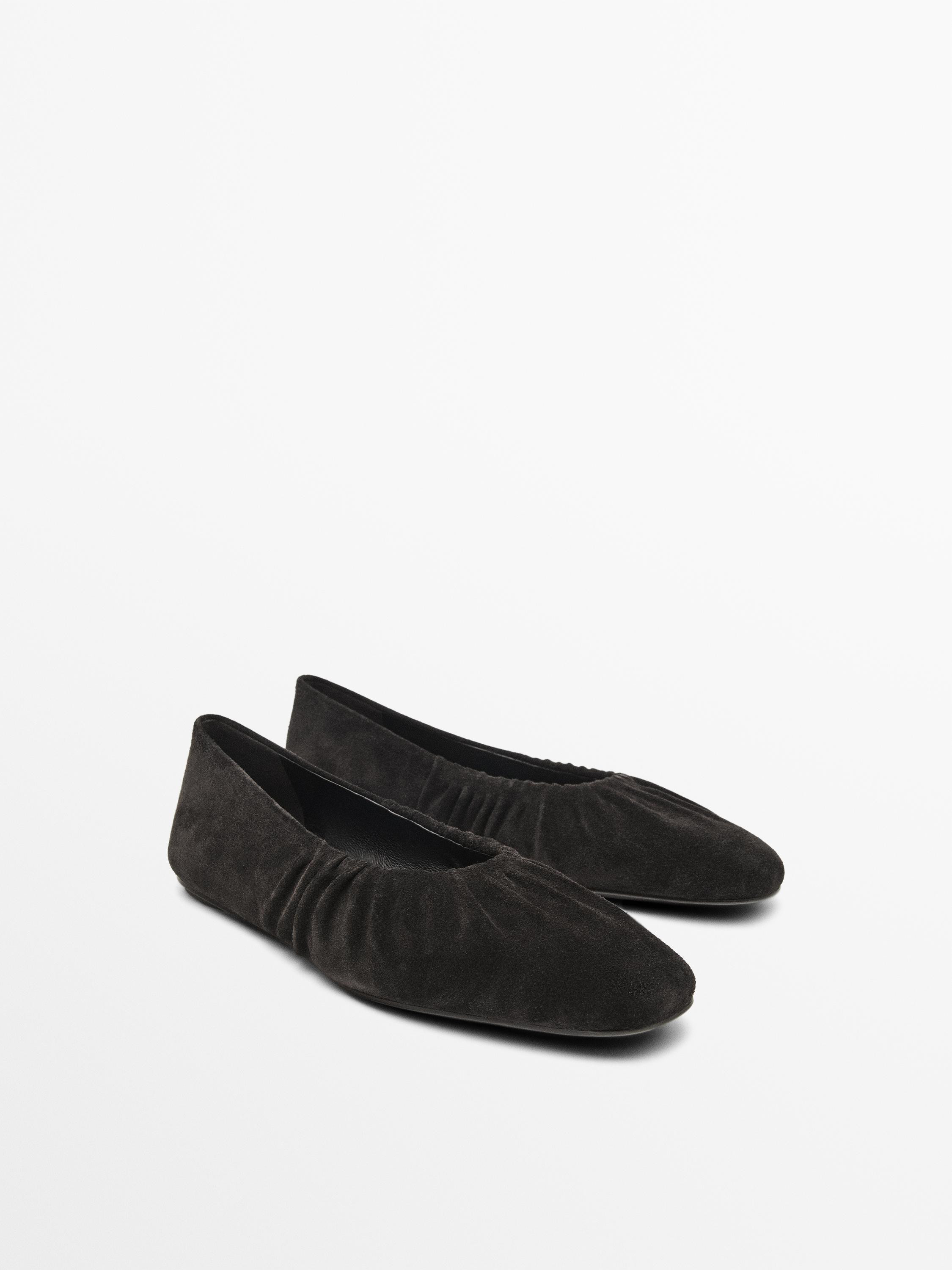 Gathered split leather ballet flats | Massimo Dutti UK