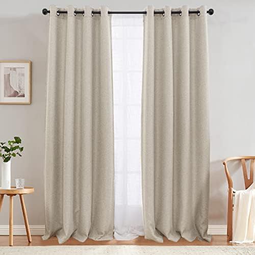 JINCHAN Linen Textured Curtains for Living Room Darkening 84 Inch Long Bedroom Curtains Thermal Insu | Amazon (US)