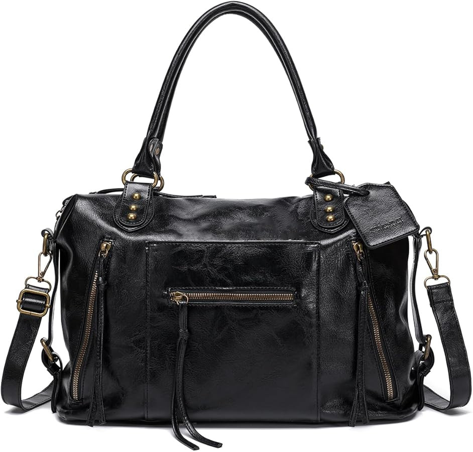 SUANNI Black Vegan Leather City Tote Bag for Women, Vintage Y2K Purse, Large Shoulder Handbag wit... | Amazon (CA)