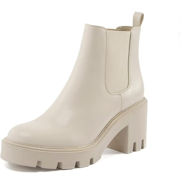 REDTOP Women's Chelsea Boots Fashion Platform High Heel Ankle Booties Round Toe Casual Elastic Ch... | Amazon (US)