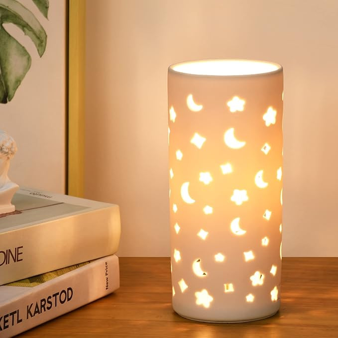 Lampwell Dana White Small Table Lamp for Living Room as Bedside Table Lamp for Bedroom,Modern Cer... | Amazon (US)