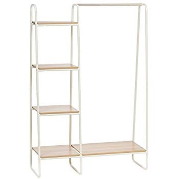 IRIS Metal Garment Rack with Wood Shelves, White and Light Brown | Amazon (US)