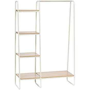 IRIS Metal Garment Rack with Wood Shelves, White and Light Brown | Amazon (US)