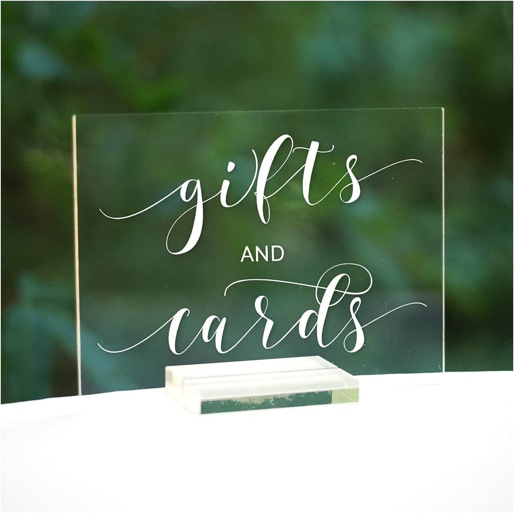 Cedar and Ink Gifts and Cards Sign w Acrylic Stand, Acrylic Wedding Signs Cursive Lettering, Clea... | Amazon (US)