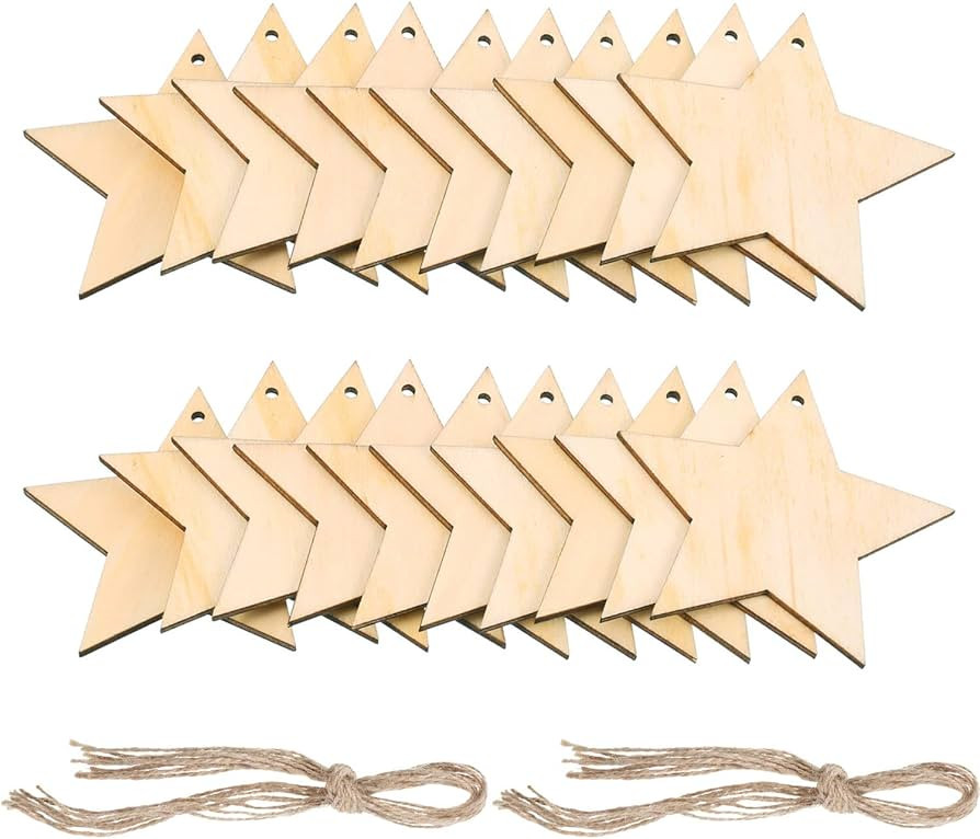 Pangda 20 Packs Wooden Star Cutouts Hanging Ornaments with 20 Packs Strings for Wedding, DIY, Cra... | Amazon (US)