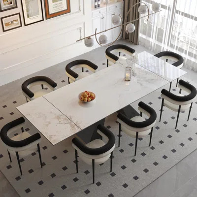 Modern Extendable Sintered Stone Dining Table With 8 Boucle Upholstered Chairs Set | Wayfair North America