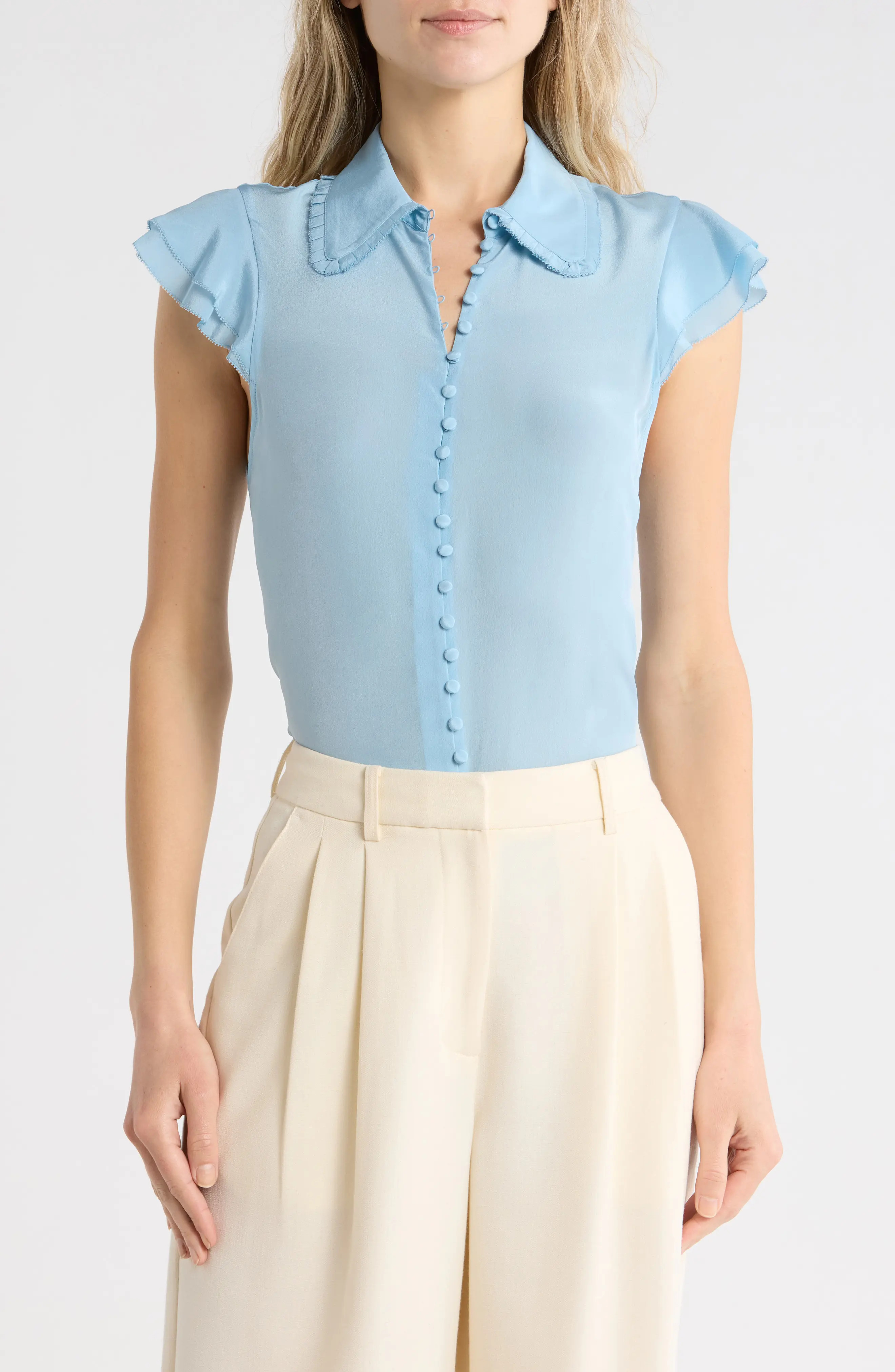 Martel Flutter Sleeve Silk Button-Up Top (Women) | Nordstromrack | Nordstrom Rack