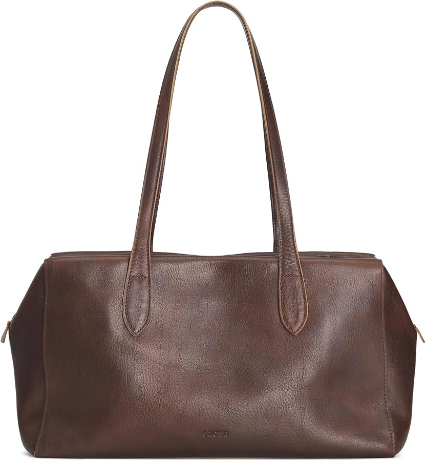 S-ZONE Leather Shoulder Bag for Women Tote Bag Work Hobo Purse with Zipper | Amazon (US)