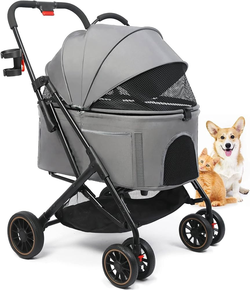 Dog Stroller for Small Medium Dogs - Pet Stroller Rubber 4 Wheels with Shock Absorbers,Easy one-H... | Amazon (US)