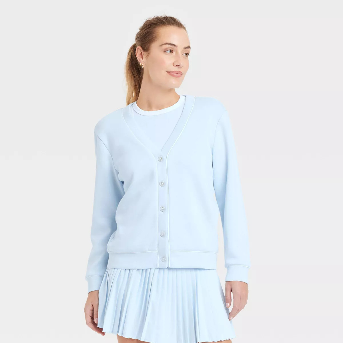 Women's Piped Button-Up Cardigan - All In Motion™ Navy Blue S | Target