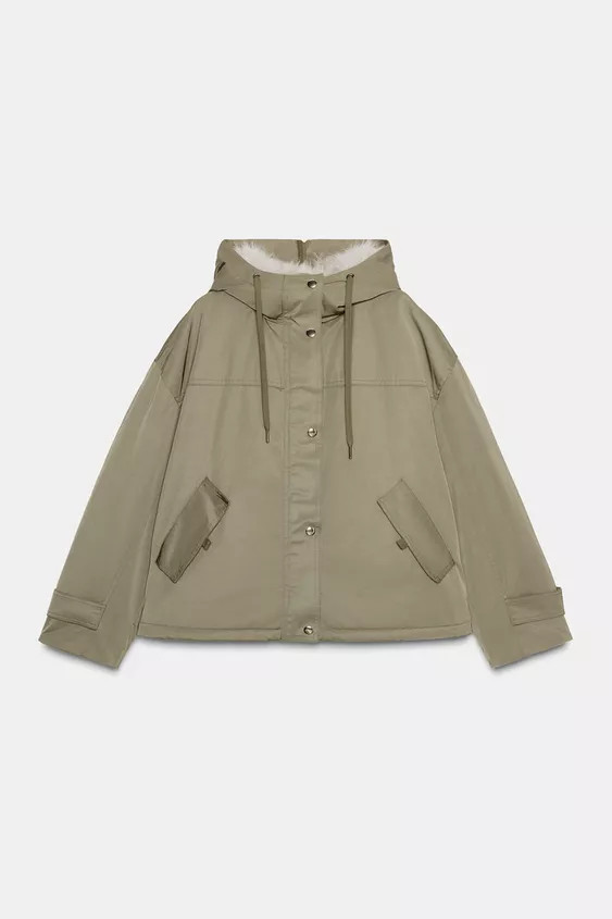 SHORT PARKA WITH FAUX FUR HOOD | Zara US