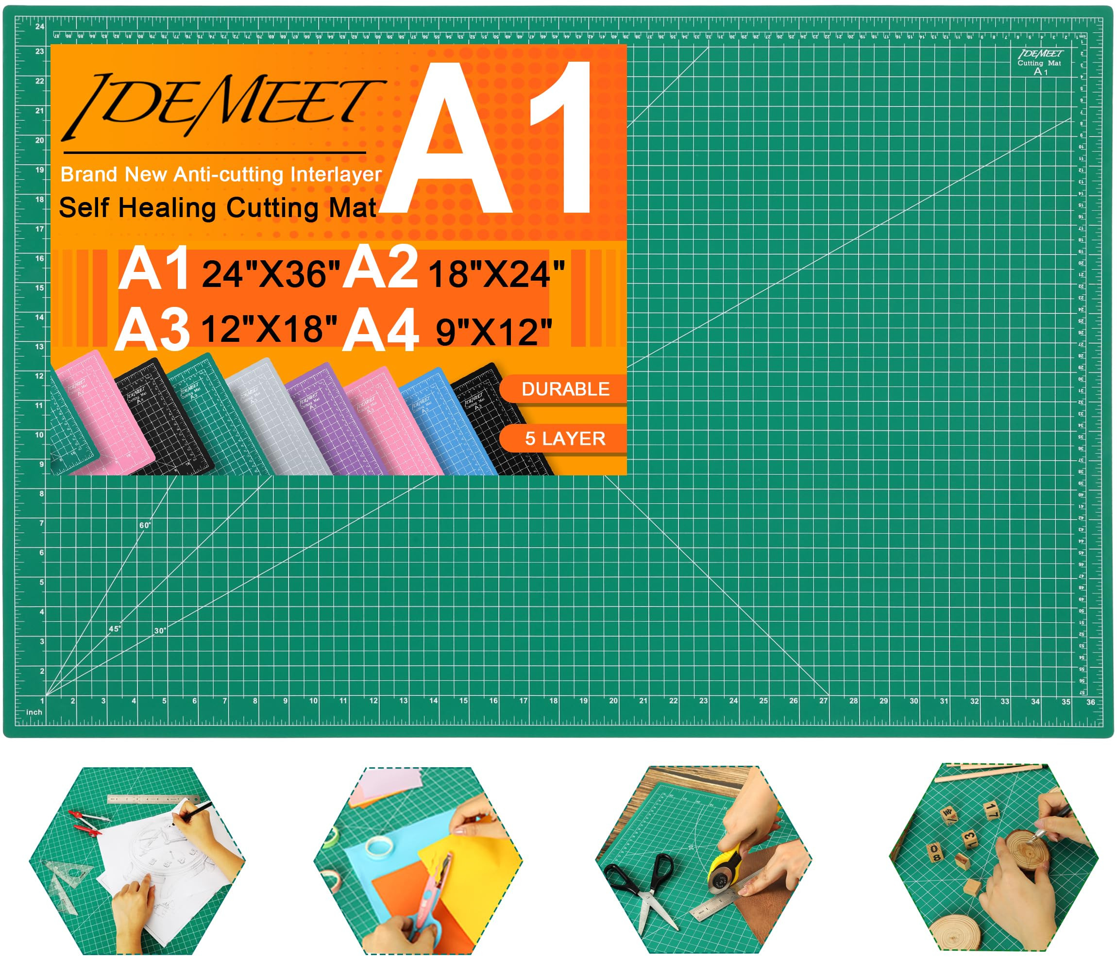 Density-upgraded 24" x 36" Large Self Healing Sewing Mat, Idemeet Rotary Cutting Mat 5-Ply Cut Bo... | Amazon (US)