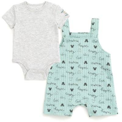 Disney Mickey Mouse Minnie Mouse Newborn Baby Boys Bodysuit and Short Overalls Outfit Set Mickey Mouse / Green 0-3 Months | Target