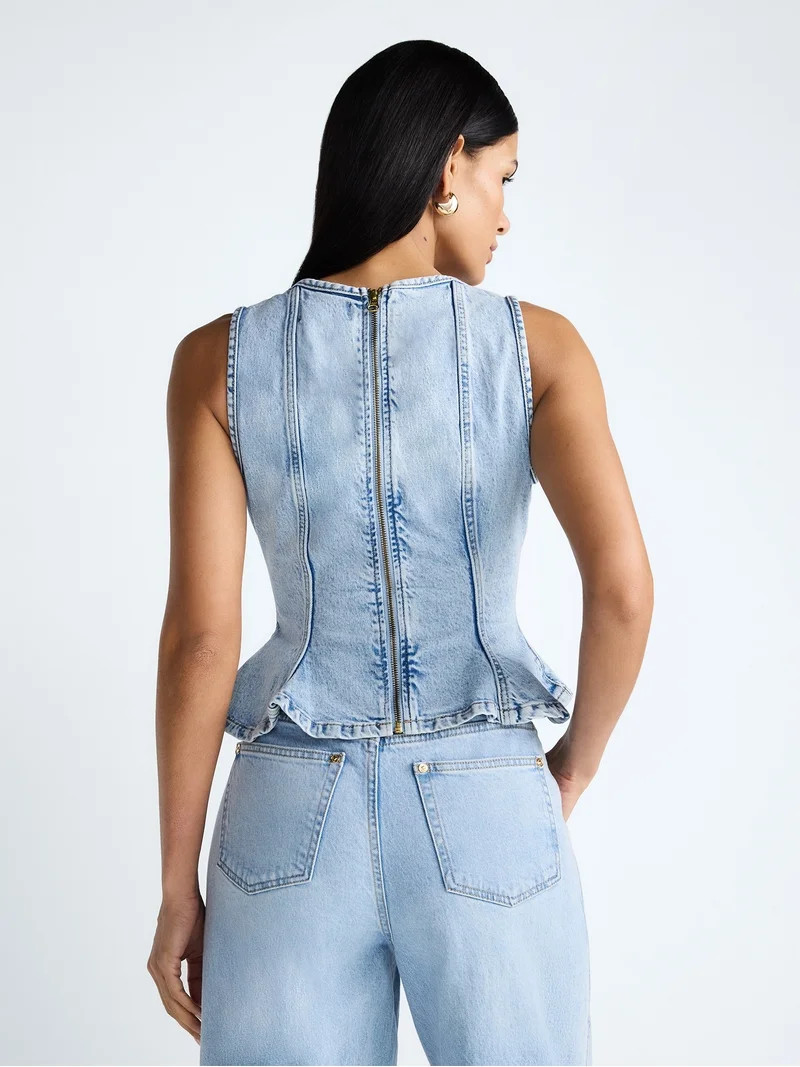 Devil Wears Prada Scoop Collection Women’s Peplum Hem Denim Top, Sizes 0-22W | Walmart (US)