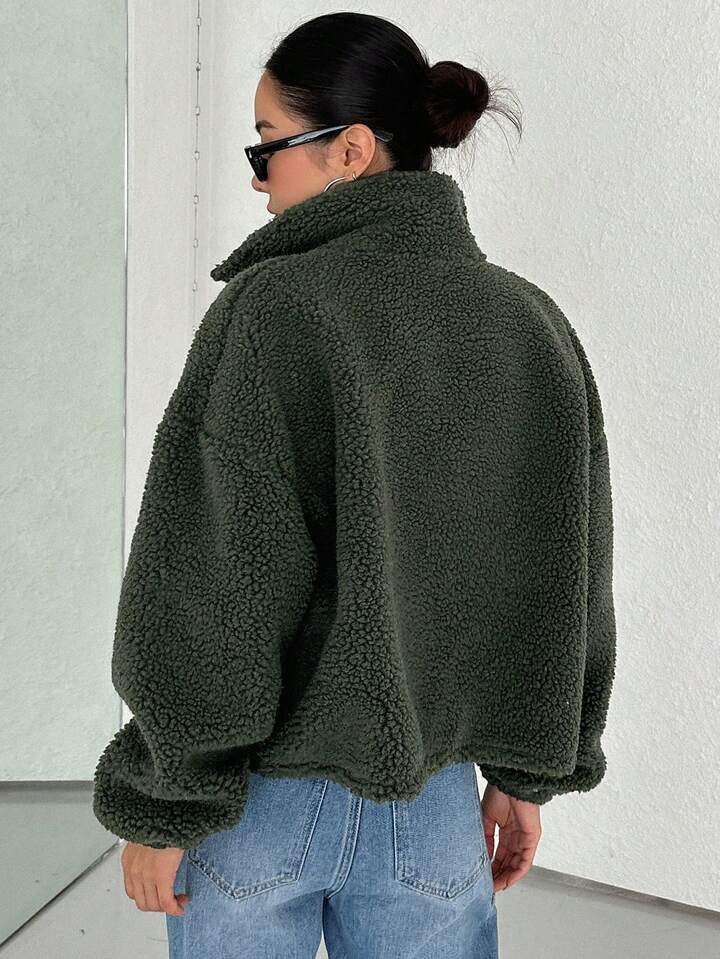 DAZY Zip Up Drop Shoulder Teddy Jacket | SHEIN