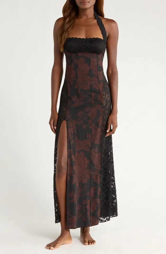 Love You Most Print Lace Halter Maxi Dress | Nordstrom