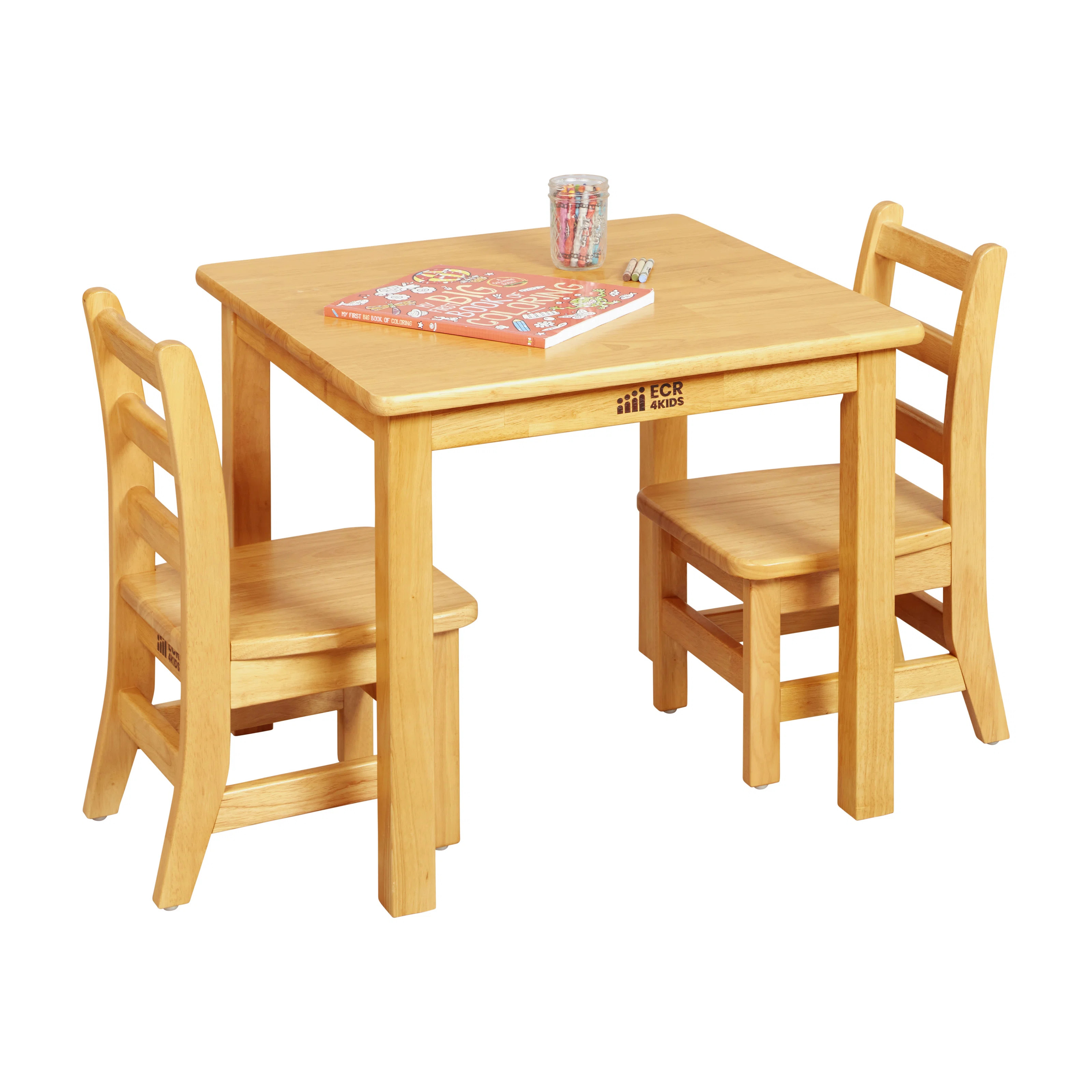 ECR4Kids 24in x 24in Square Hardwood Table with 20in Legs and Two 10in Chairs, Kids Furniture, Ho... | Wayfair North America