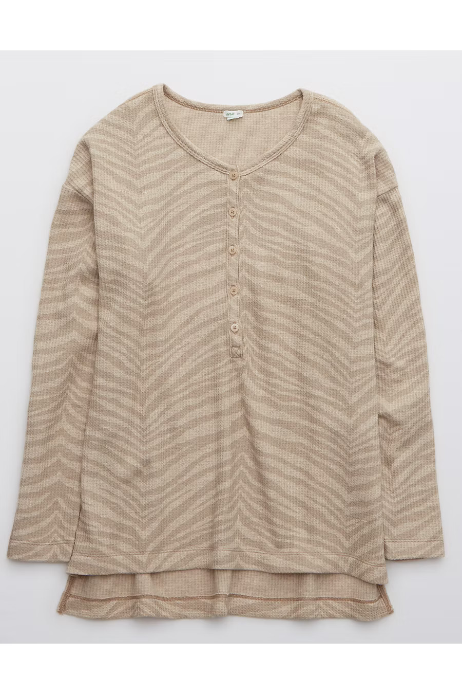 Aerie Waffle Long Sleeve Pajama Shirt Women's Heather Fawn XL | American Eagle Outfitters (US & CA)