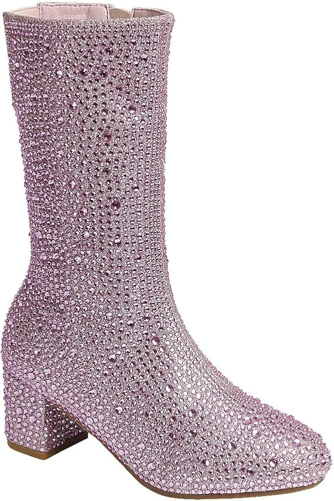 ABSOLEX Girl's Rhinestone Round Toe Knee High Chunky Low Heel Boot | Amazon (US)