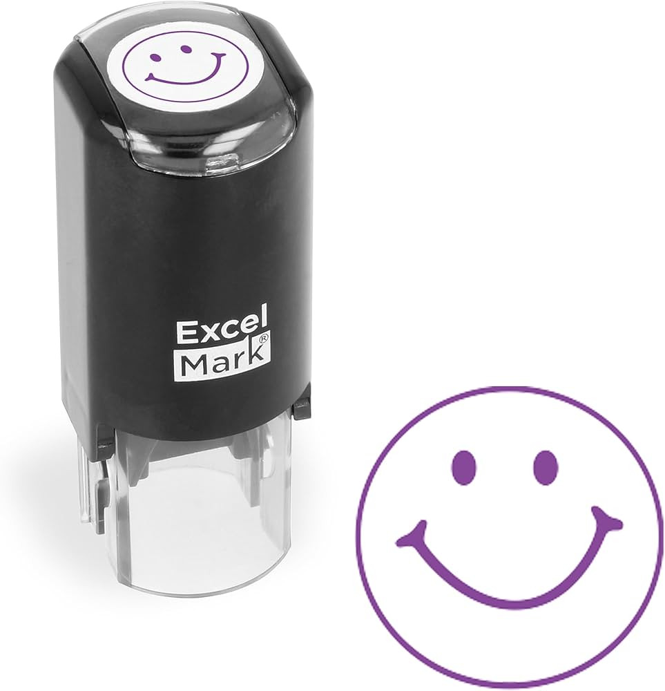 ExcelMark Smiley FACE - Self-Inking Round Teacher Stamp - Purple Ink | Amazon (US)