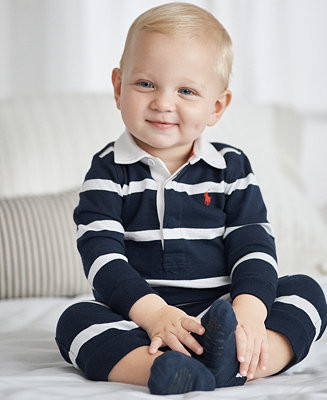 Baby Boys Striped Rugby Cotton Coverall | Macy's