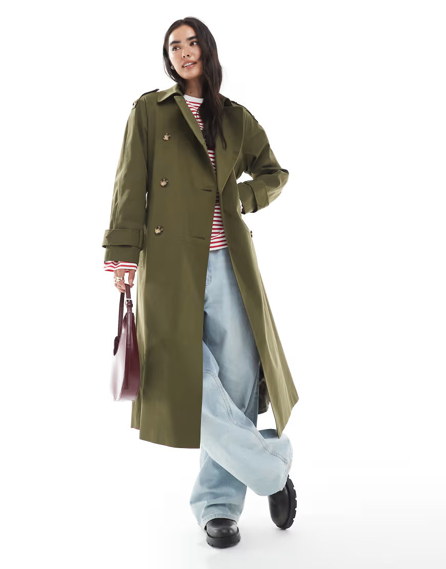 ASOS DESIGN longline trench coat in olive-Green | ASOS (Global)