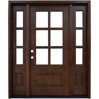 Steves & Sons 64 in. x 80 in. Savannah Clear 6 Lite RHIS Mahogany Stained Wood Prehung Front Door... | The Home Depot