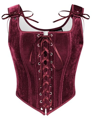 Scarlet Darkness Red Corset Women Renaissance Lace Up Corset Tops Vintage Medieval Velvet Bustier Wine Size 18 | Amazon (US)