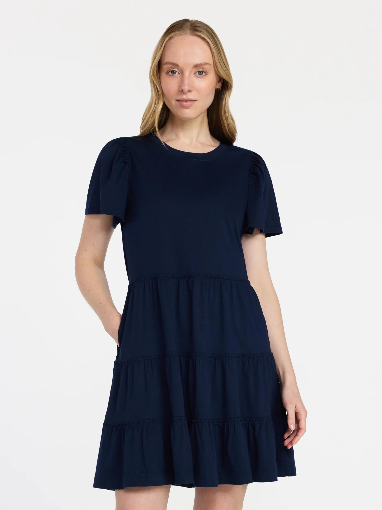 Time and Tru Women's and Women’s Plus Cotton Swing Dress with Short Sleeves, Sizes XS-4X | Walmart (US)