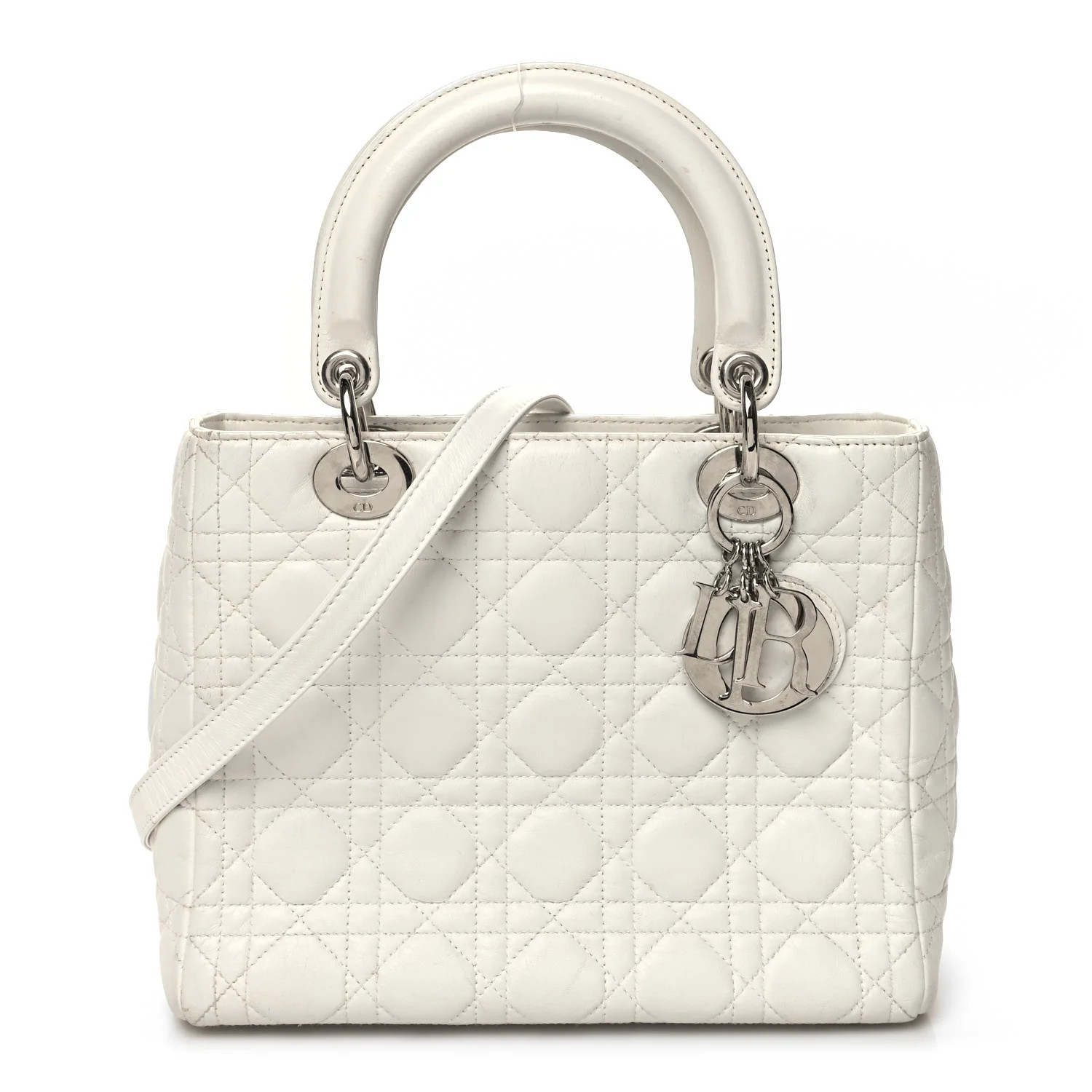 Lambskin Cannage Medium Lady Dior White | FASHIONPHILE (US)